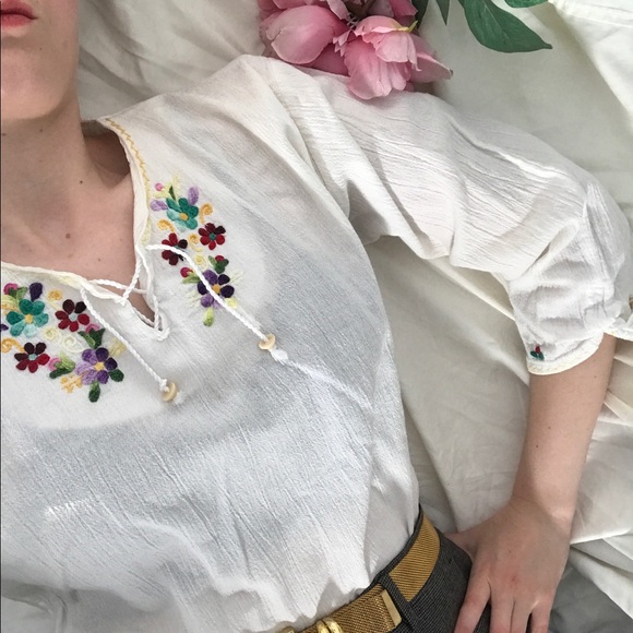 🎉HP🎉Vtg 90s does 70s tie front cotton boho shirt - Picture 5 of 11